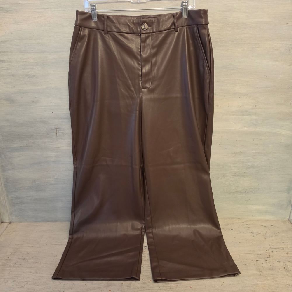 Wonderly Brown Faux Leather Wide Leg High Waisted Pants Size 14 Good Condition